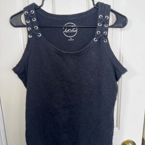 INC International Concepts Women's Charcoal Tank Top with Grommet Detail